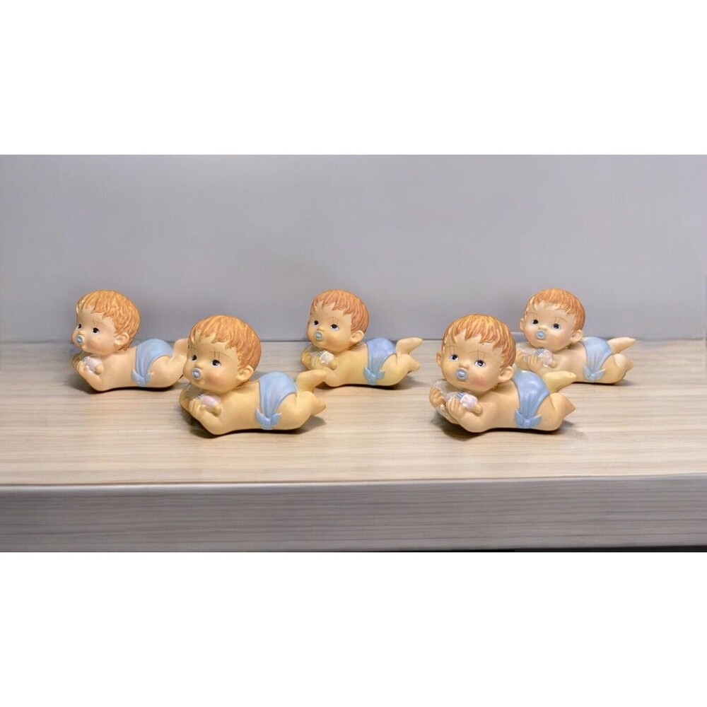 5 CWI Brand Baby Figurines Vintage Baby Shower Gift Decor Crafts 2” T Blue NWT